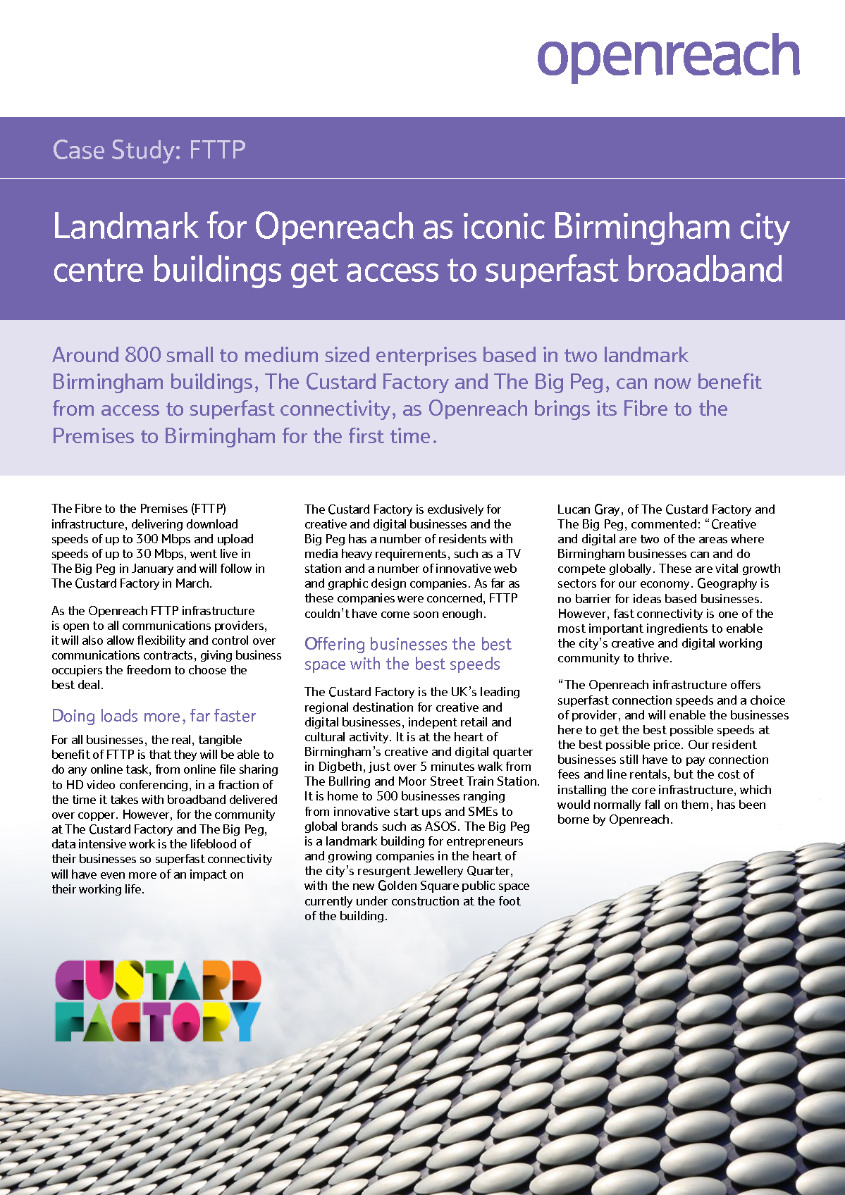 Landmark for Openreach as iconic Birmingham city centre buildings get access to superfast broadband Case Study_Page_1